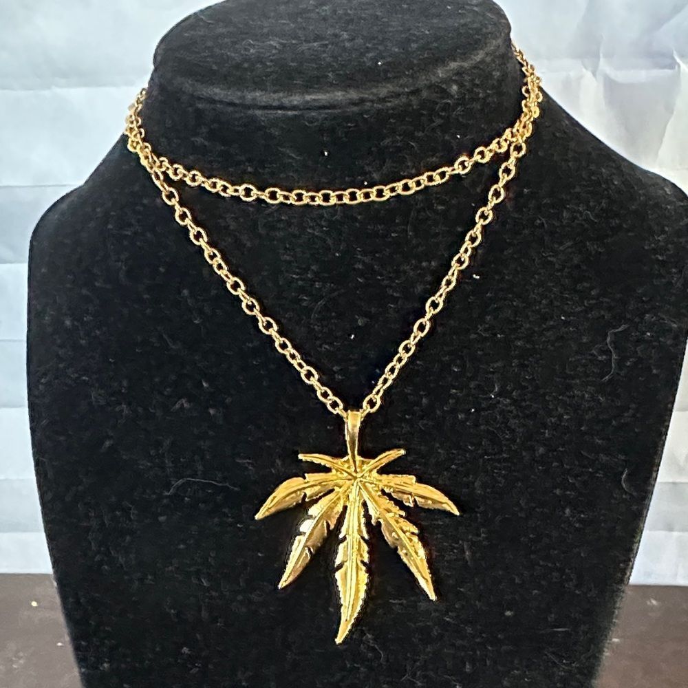 Gold Leaf Pendant Necklace Elegant Costume Jewelry